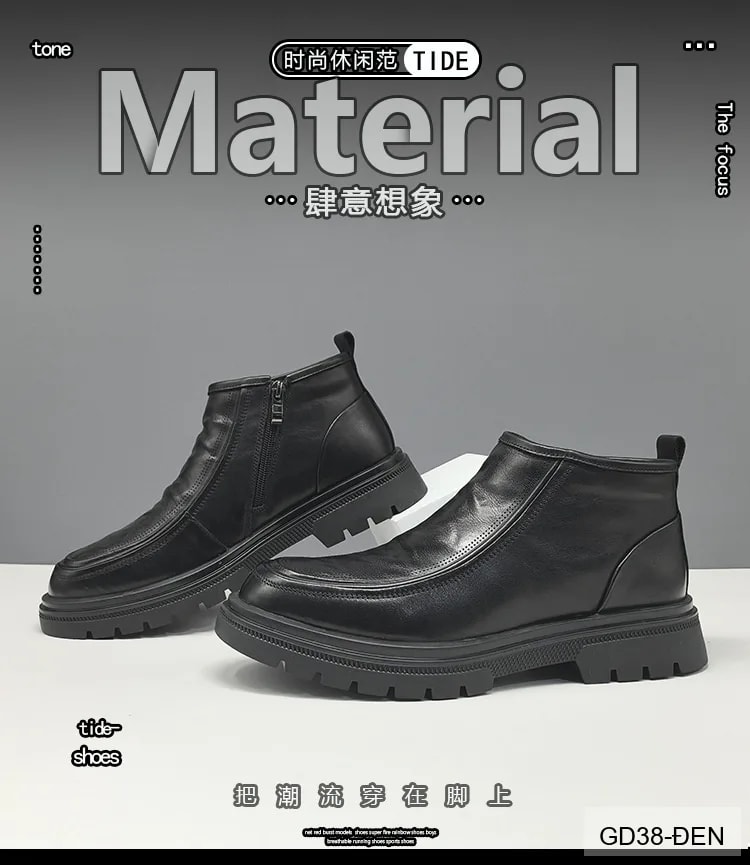 GD38 - Giày Martin nam cổ ngắn đế dày, chất liệu da bò, màu đen thời trang - ảnh 16