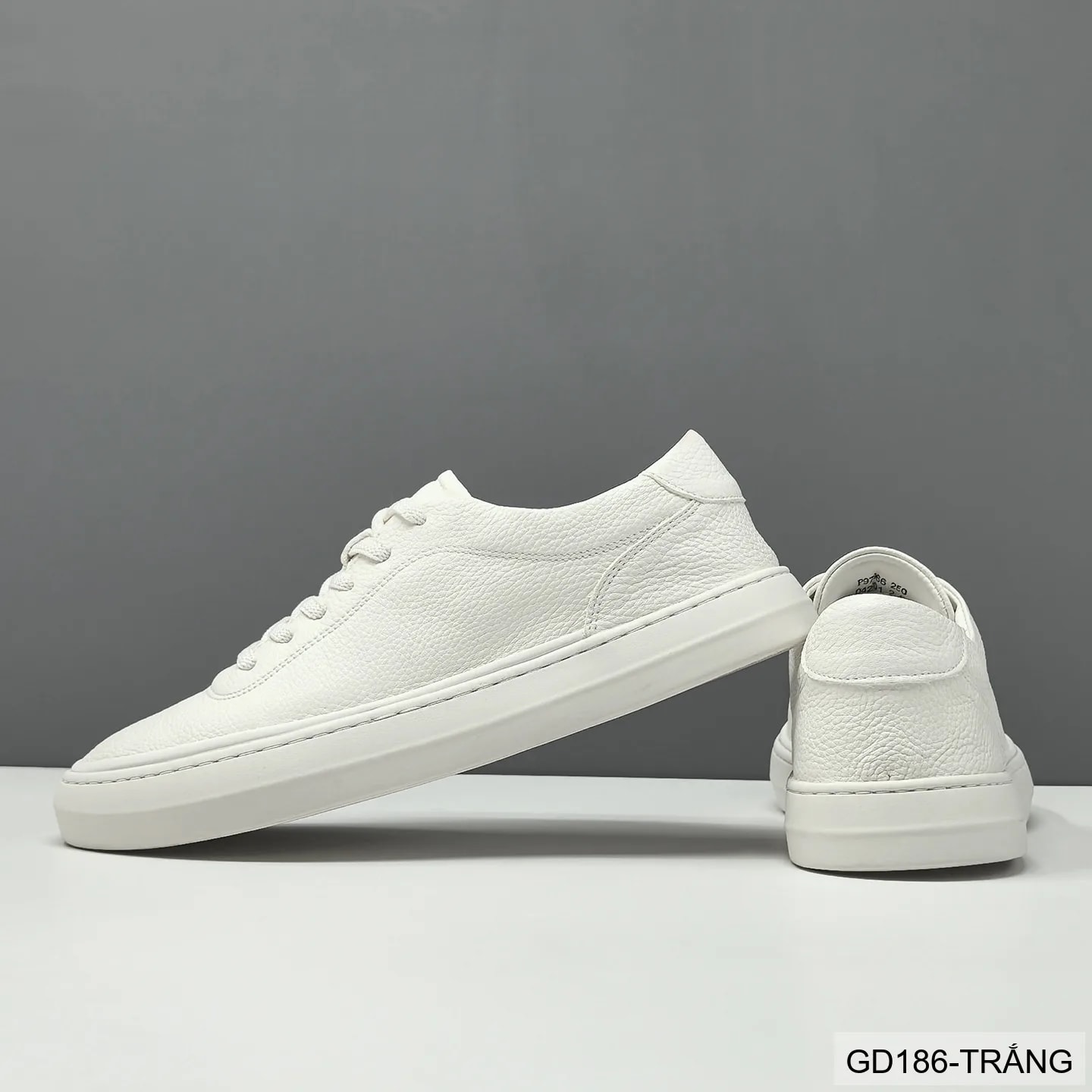 GD186 - Giày thể thao nam da thật phong cách Hàn, mũi tròn đế thấp, phối màu trắng đen sang trọng - ảnh 6