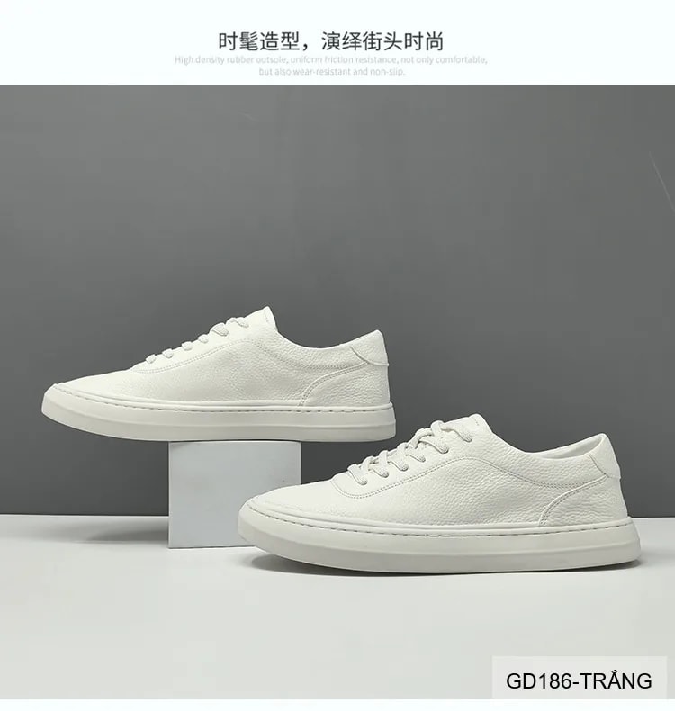 GD186 - Giày thể thao nam da thật phong cách Hàn, mũi tròn đế thấp, phối màu trắng đen sang trọng - ảnh 13