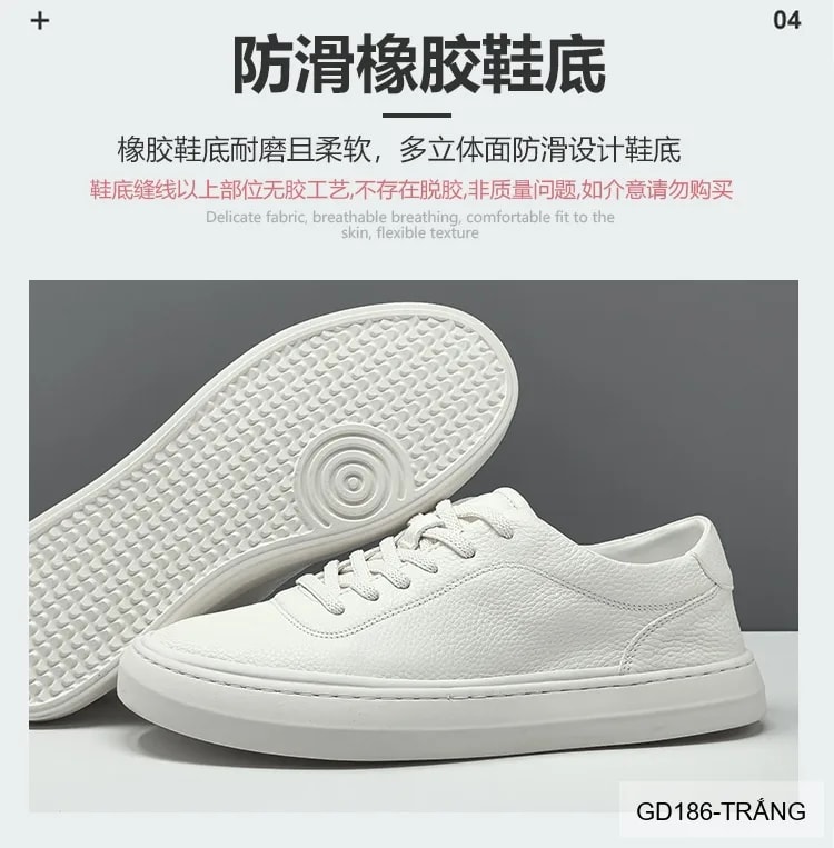 GD186 - Giày thể thao nam da thật phong cách Hàn, mũi tròn đế thấp, phối màu trắng đen sang trọng - ảnh 20