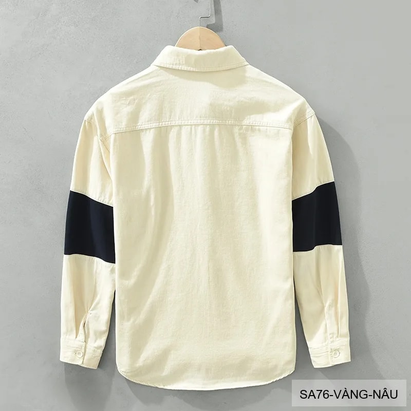 SA76 - Áo sơ mi nam tay dài phối màu tương phản phong cách Nhật Bản chất cotton thoải mái - ảnh 2