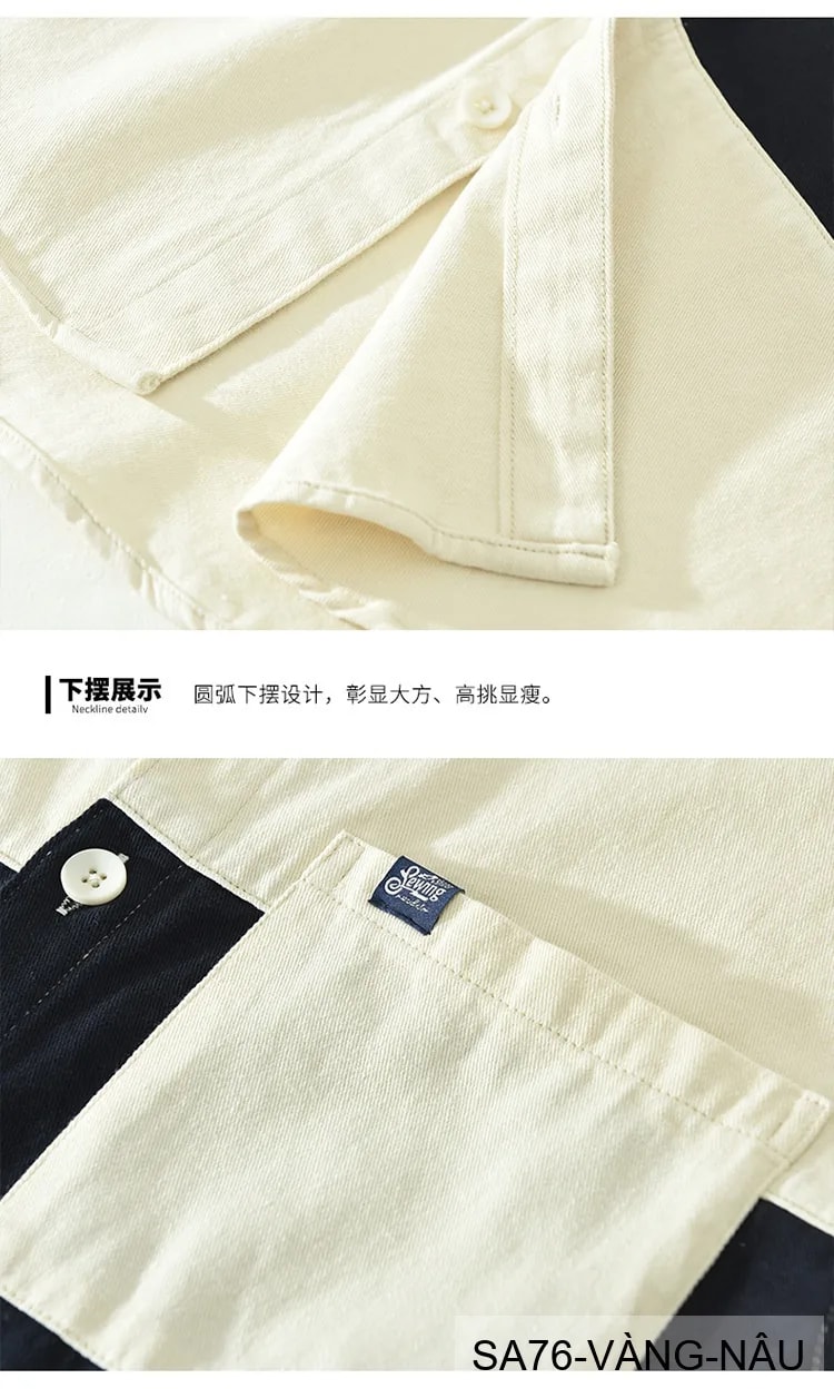 SA76 - Áo sơ mi nam tay dài phối màu tương phản phong cách Nhật Bản chất cotton thoải mái - ảnh 7