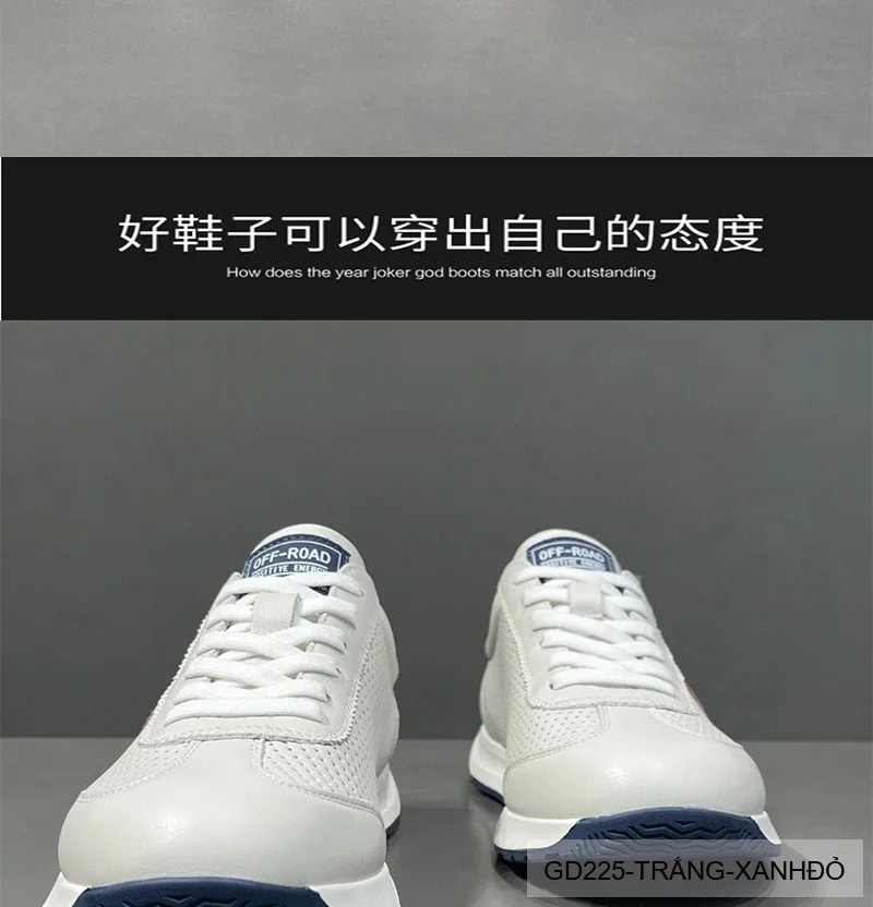 GD225 - Giày thể thao nam trắng phối xanh đỏ phong cách retro, đế bằng êm ái - ảnh 7