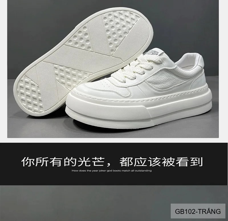 GB102 - Giày thể thao nam da thật đế dày, màu trắng đen, phong cách năng động, thoáng khí, thoải mái - ảnh 15