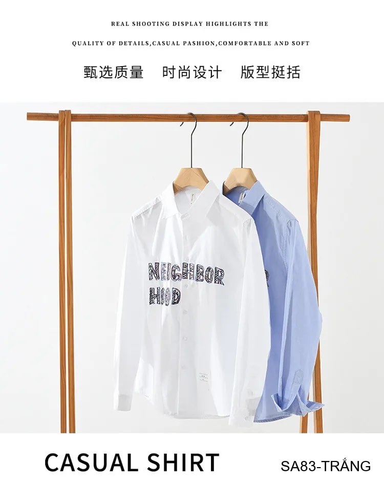 SA83 - Áo Sơ Mi Nam Tay Dài Phong Cách Nhật Bản Thêu Chữ NEIGHBORHOOD Form Rộng - ảnh 7