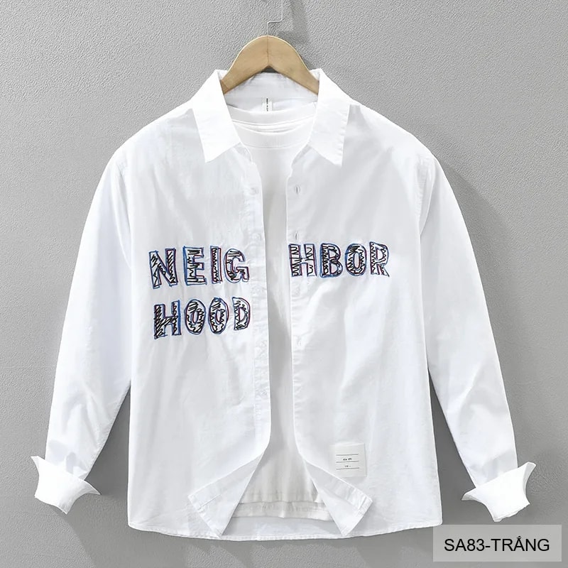 SA83 - Áo Sơ Mi Nam Tay Dài Phong Cách Nhật Bản Thêu Chữ NEIGHBORHOOD Form Rộng - video 1