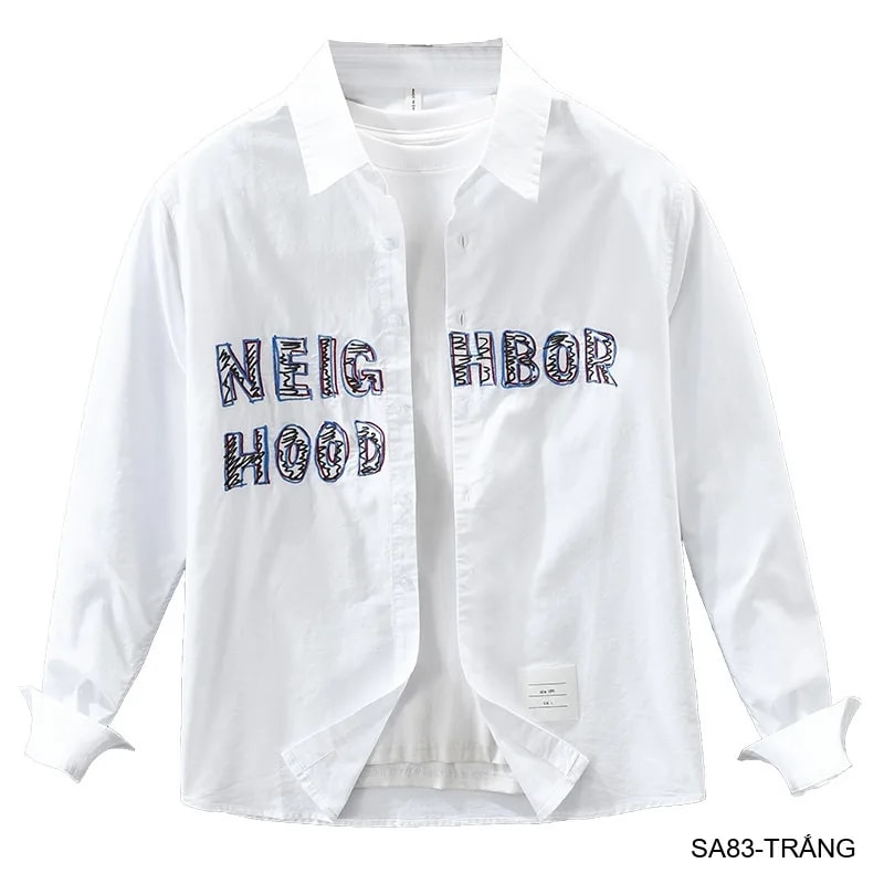 SA83 - Áo Sơ Mi Nam Tay Dài Phong Cách Nhật Bản Thêu Chữ NEIGHBORHOOD Form Rộng - ảnh 6