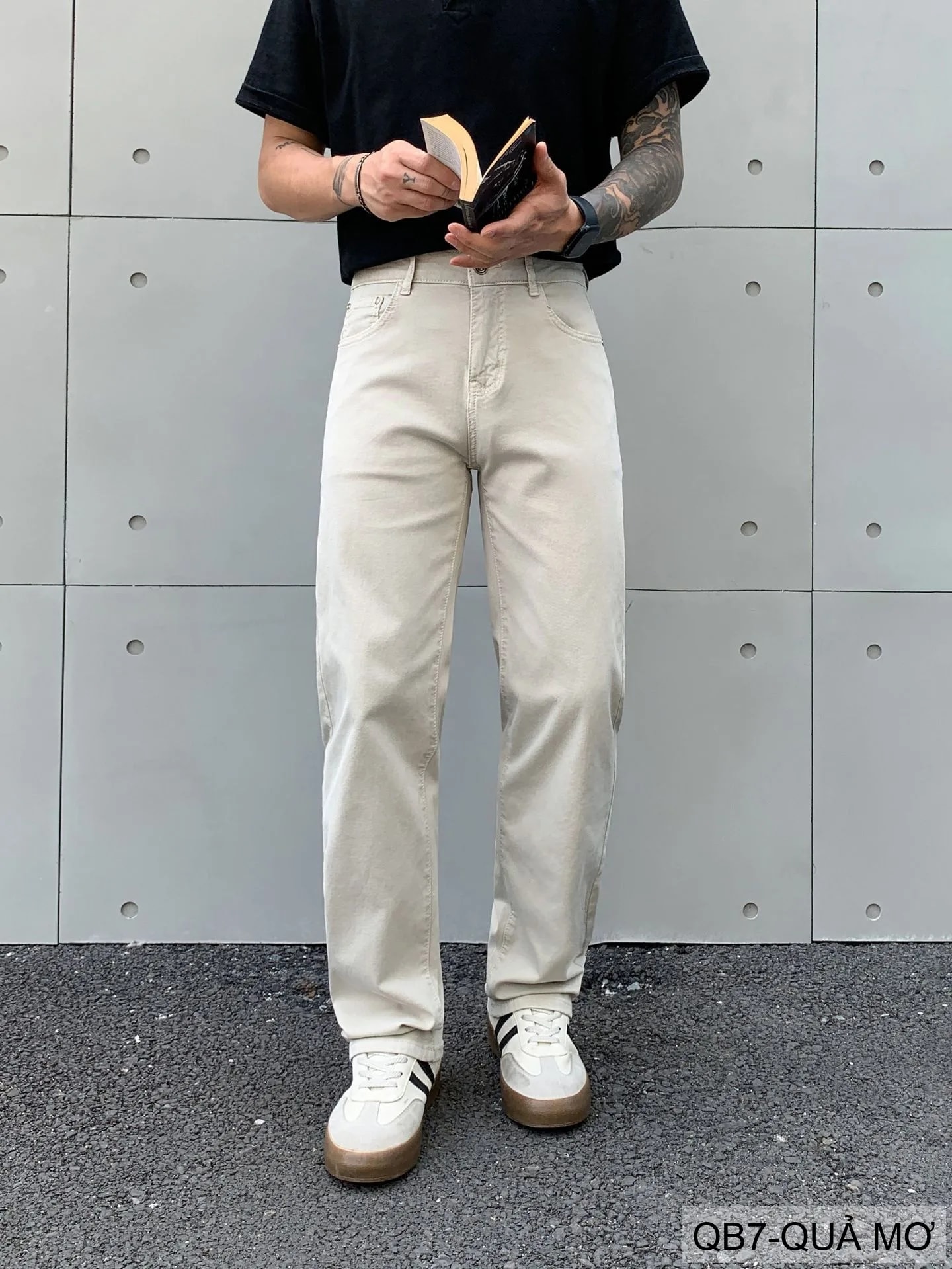 QB7 - Quần Jeans Ống Đứng Cạp Cao Màu Quả Mơ Dáng Suông Thời Thượng Cho Nam - ảnh 10