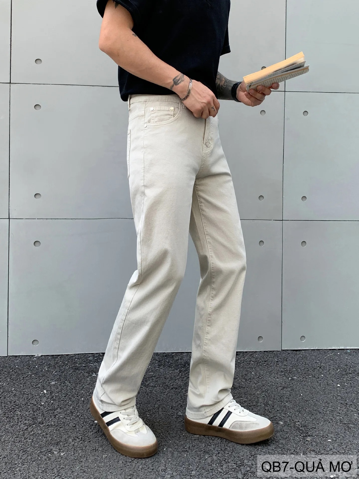 QB7 - Quần Jeans Ống Đứng Cạp Cao Màu Quả Mơ Dáng Suông Thời Thượng Cho Nam - ảnh 11