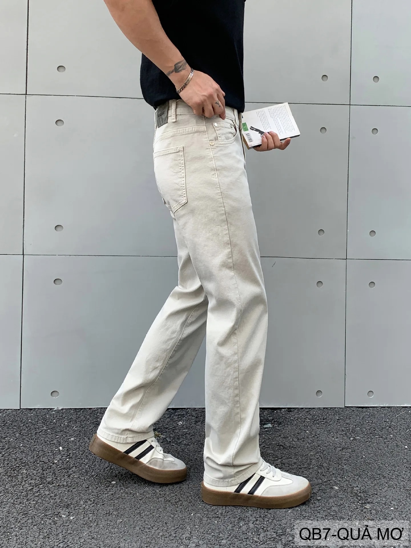 QB7 - Quần Jeans Ống Đứng Cạp Cao Màu Quả Mơ Dáng Suông Thời Thượng Cho Nam - ảnh 12