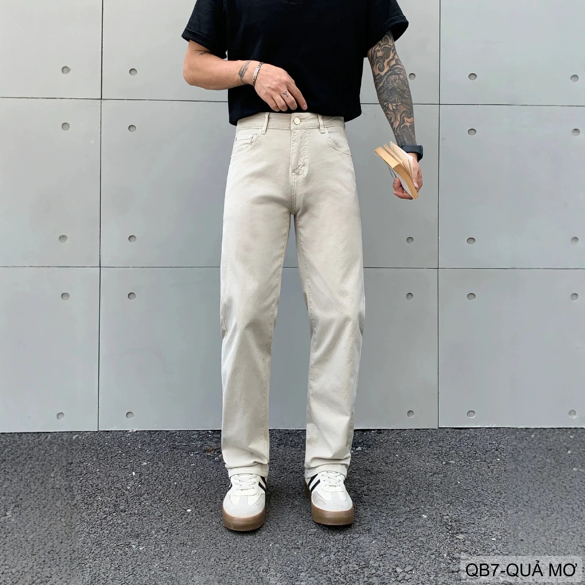 QB7 - Quần Jeans Ống Đứng Cạp Cao Màu Quả Mơ Dáng Suông Thời Thượng Cho Nam - video 1