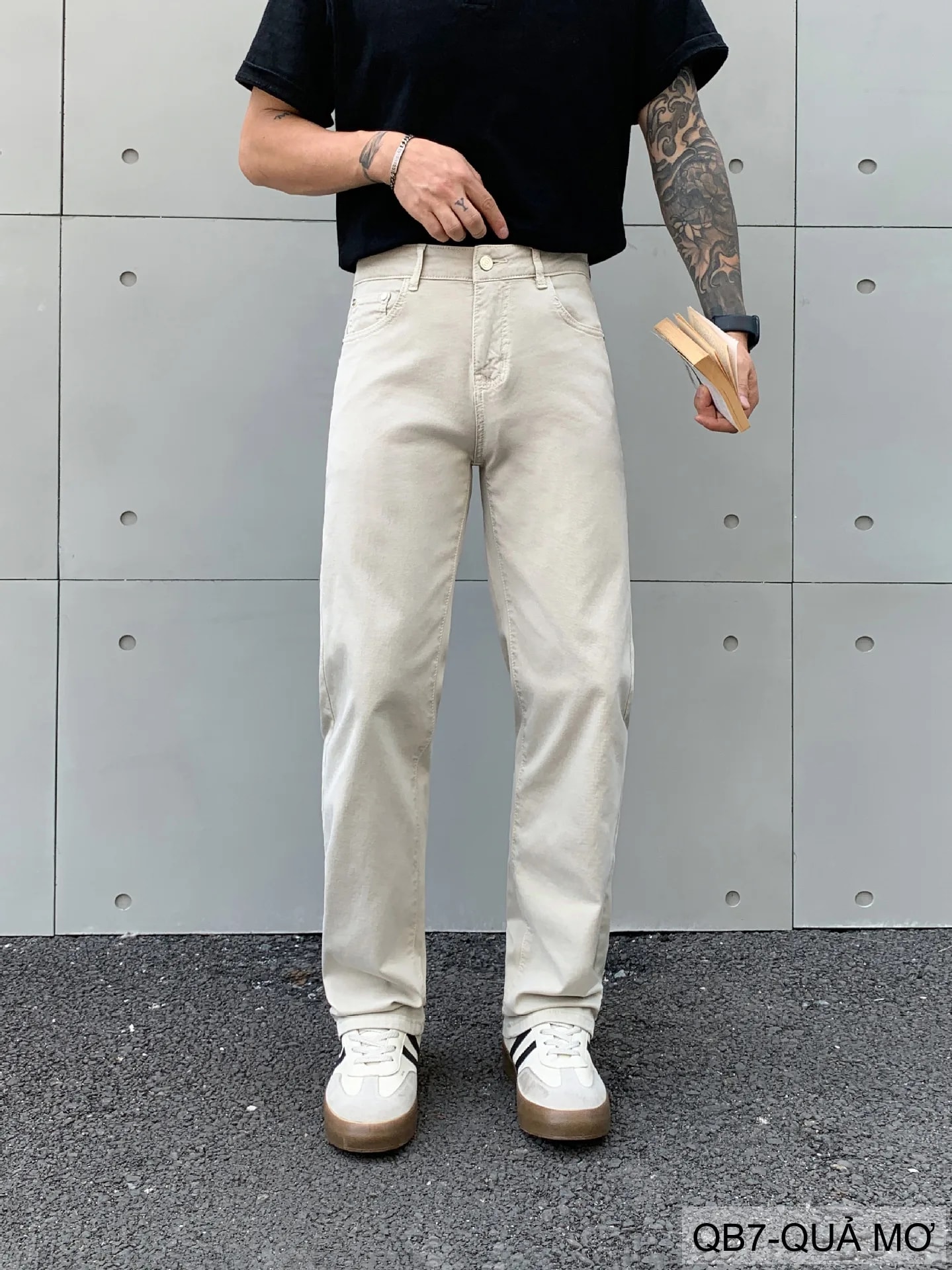 QB7 - Quần Jeans Ống Đứng Cạp Cao Màu Quả Mơ Dáng Suông Thời Thượng Cho Nam - ảnh 9