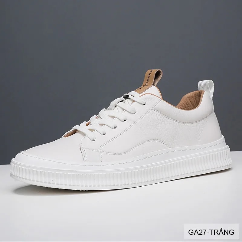 GA27 - Giày Thể Thao Nam Lâm Sâm Da Bò Đế Cao Su Trắng Đen Phong Cách Thường Ngày - ảnh 2