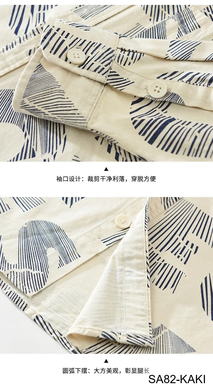 SA82 - Áo sơ mi nam tay dài họa tiết nghệ thuật phong cách Nhật Bản, chất cotton 100%, màu kaki - ảnh 13