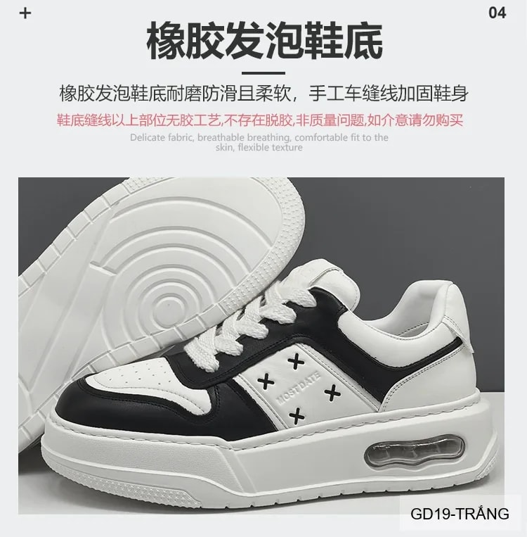 GD19 - Giày thể thao nam đế dày thoáng khí kiểu dad shoes da bò trắng đen - ảnh 10