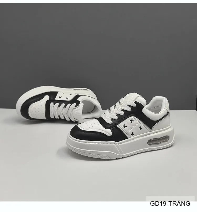 GD19 - Giày thể thao nam đế dày thoáng khí kiểu dad shoes da bò trắng đen - ảnh 4