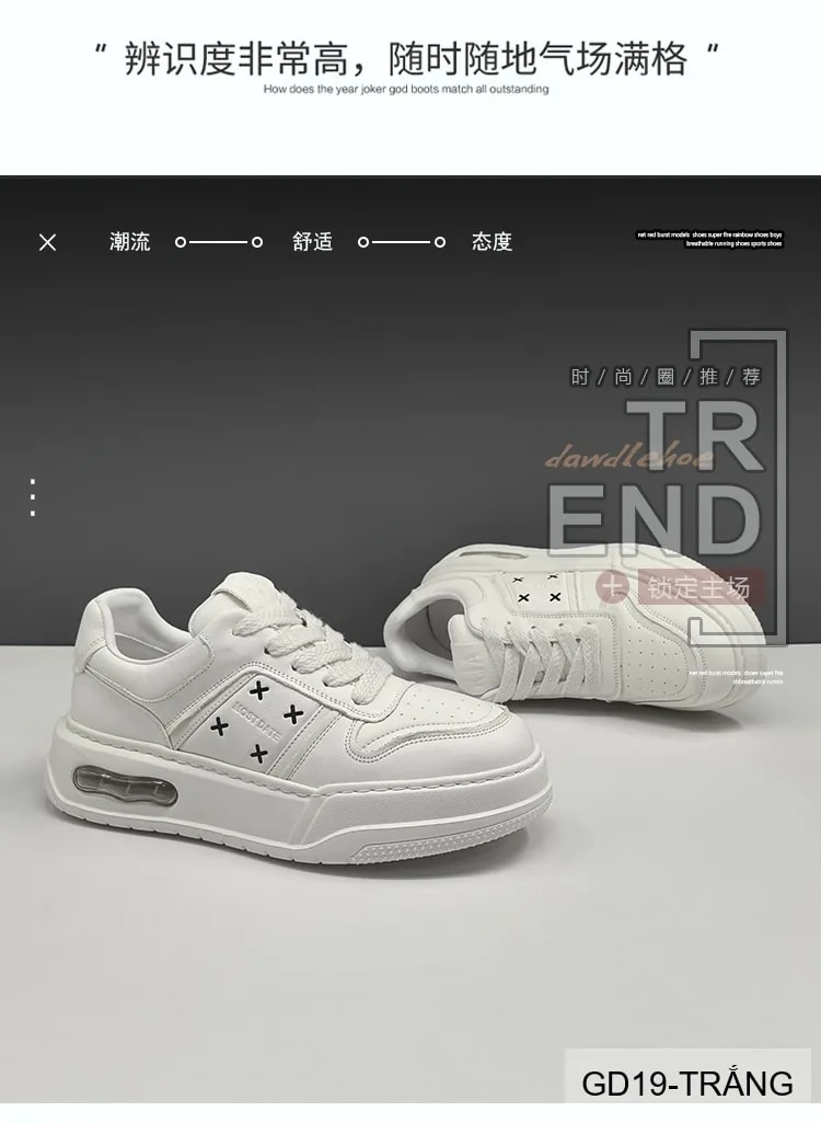GD19 - Giày thể thao nam đế dày thoáng khí kiểu dad shoes da bò trắng đen - ảnh 9