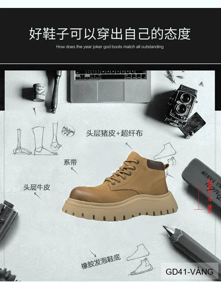 GD41 - Giày boots nam da bò thật đế dày phong cách Martin thời trang công sở và ngoài trời - ảnh 13