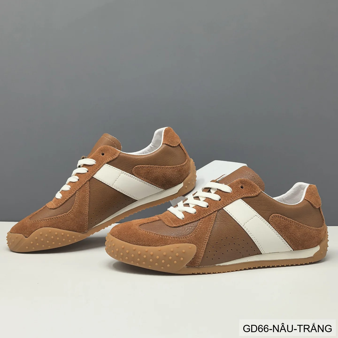 GD66 - Giày thể thao nam da thật phối màu khối, đế bằng êm ái, phong cách Hàn Quốc - ảnh 3