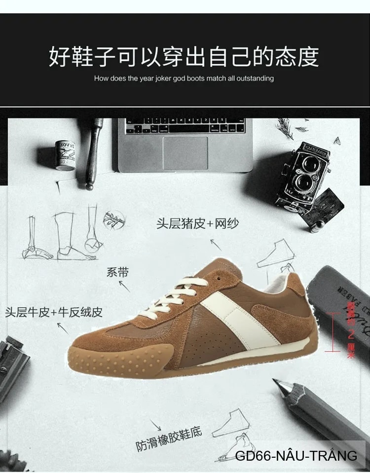 GD66 - Giày thể thao nam da thật phối màu khối, đế bằng êm ái, phong cách Hàn Quốc - ảnh 13