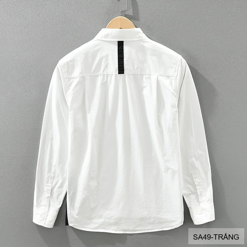 SA49 - Áo Sơ Mi Nam Tay Dài Phong Cách Nhật Bản, Thiết Kế Dáng Rộng, Màu Trắng Đen - ảnh 4