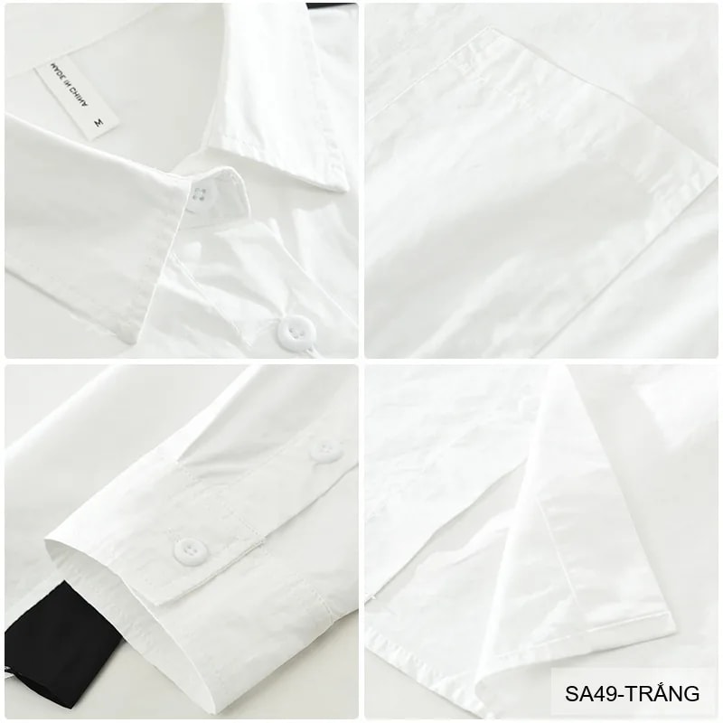 SA49 - Áo Sơ Mi Nam Tay Dài Phong Cách Nhật Bản, Thiết Kế Dáng Rộng, Màu Trắng Đen - ảnh 5