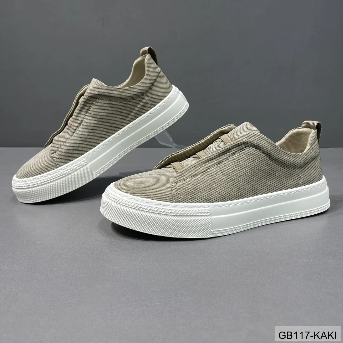 GB117 - Giày thể thao nam cổ thấp phong cách retro, chất vải mềm, đế cao su trắng, slip-on tiện lợi - ảnh 3