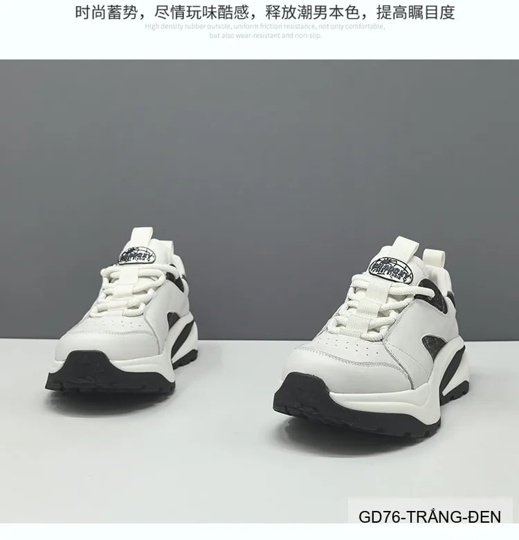 GD76 - Giày thể thao nam da thật kiểu dáng retro, tăng chiều cao, phối màu trắng đen - ảnh 9