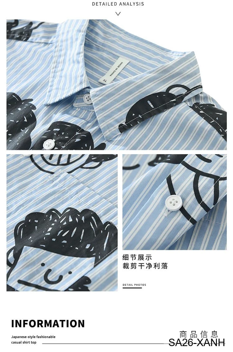 SA26 - Áo sơ mi nam tay ngắn họa tiết mặt cười phong cách Nhật Bản, chất cotton mềm mại, form rộng thoải mái - ảnh 9