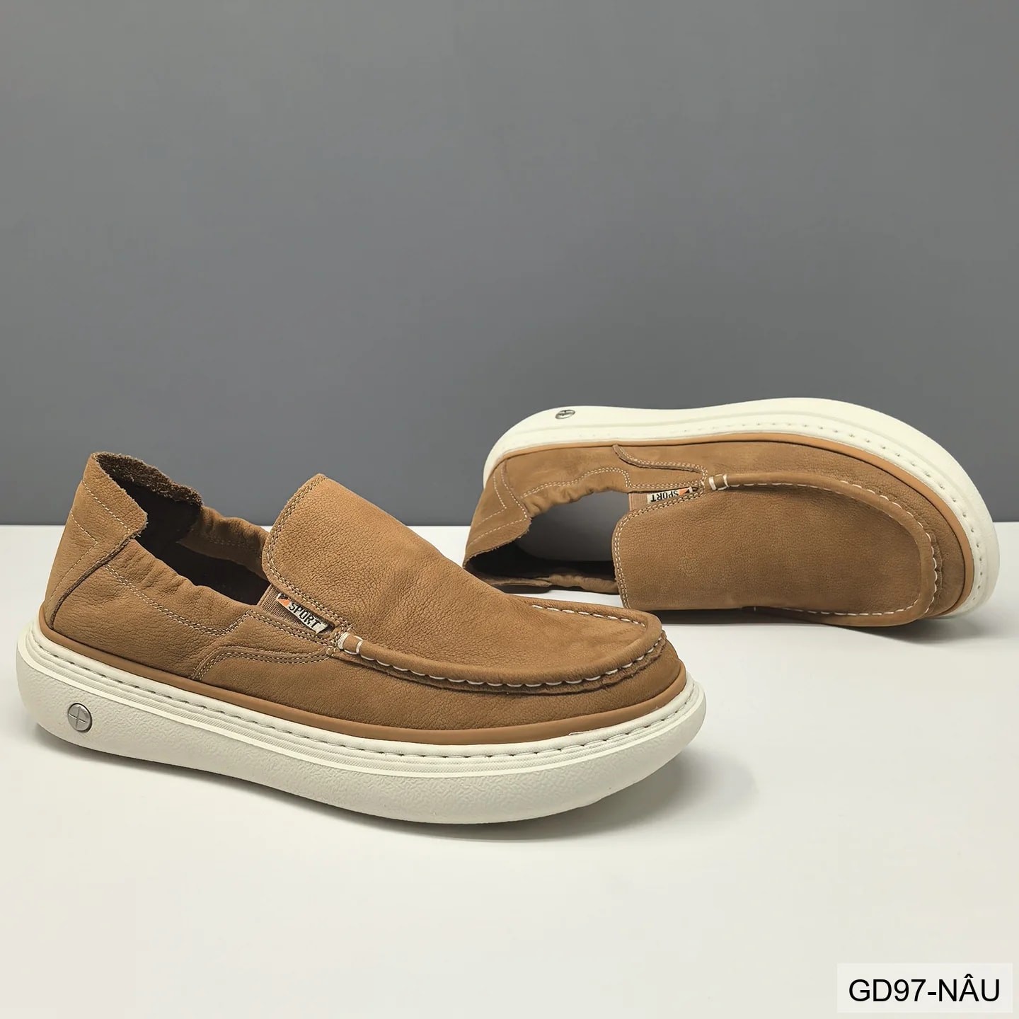 GD97 - Giày lười nam da bò cao cấp phong cách châu Âu, đế TPU êm ái, màu nâu đen - ảnh 6