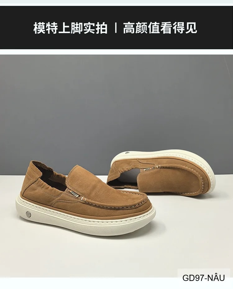 GD97 - Giày lười nam da bò cao cấp phong cách châu Âu, đế TPU êm ái, màu nâu đen - ảnh 9