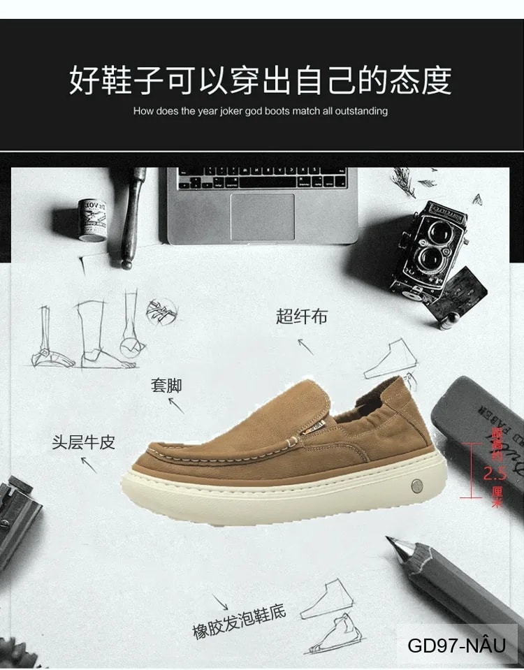 GD97 - Giày lười nam da bò cao cấp phong cách châu Âu, đế TPU êm ái, màu nâu đen - ảnh 18