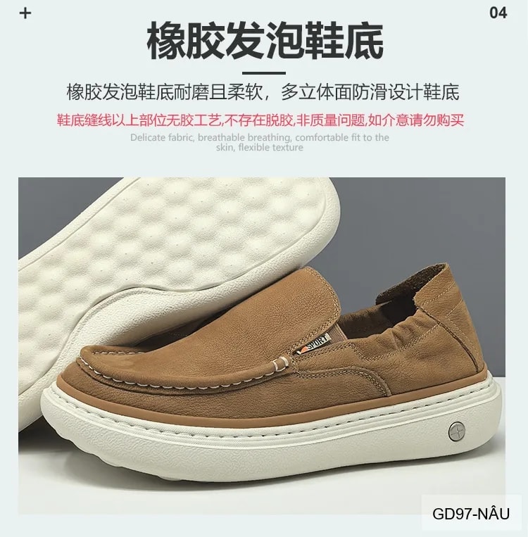 GD97 - Giày lười nam da bò cao cấp phong cách châu Âu, đế TPU êm ái, màu nâu đen - ảnh 8
