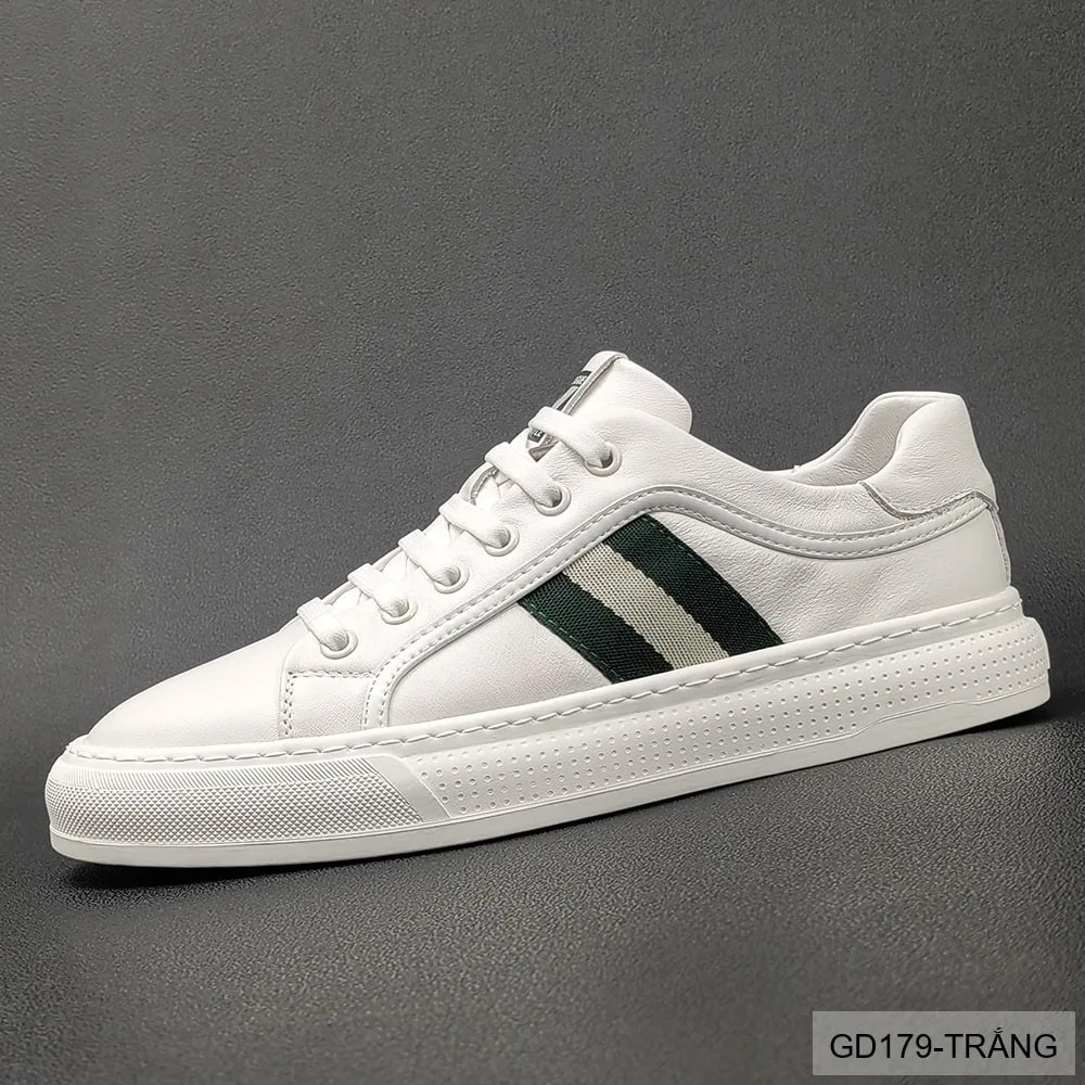 GD179 - Giày Sneaker Nam Da Thật Phong Cách Châu Âu, Mũi Tròn Đế Bằng, Màu Trắng Đen - video 1