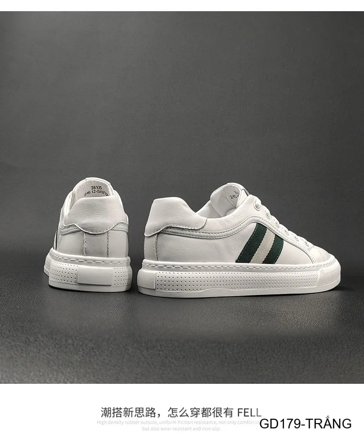 GD179 - Giày Sneaker Nam Da Thật Phong Cách Châu Âu, Mũi Tròn Đế Bằng, Màu Trắng Đen - ảnh 9