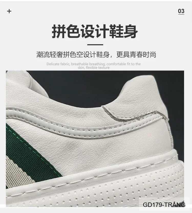 GD179 - Giày Sneaker Nam Da Thật Phong Cách Châu Âu, Mũi Tròn Đế Bằng, Màu Trắng Đen - ảnh 12