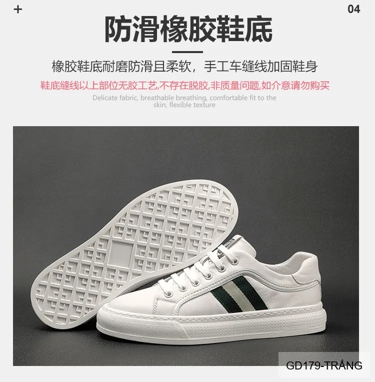 GD179 - Giày Sneaker Nam Da Thật Phong Cách Châu Âu, Mũi Tròn Đế Bằng, Màu Trắng Đen - ảnh 13