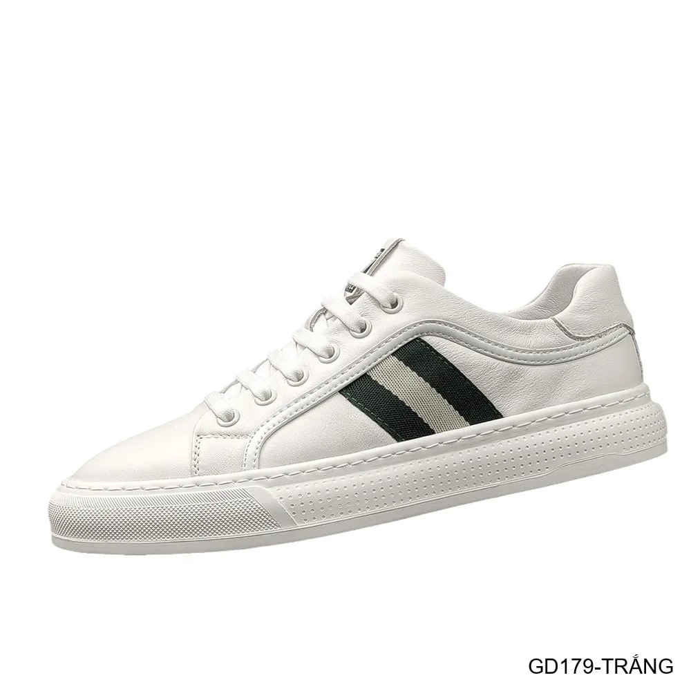 GD179 - Giày Sneaker Nam Da Thật Phong Cách Châu Âu, Mũi Tròn Đế Bằng, Màu Trắng Đen - ảnh 5