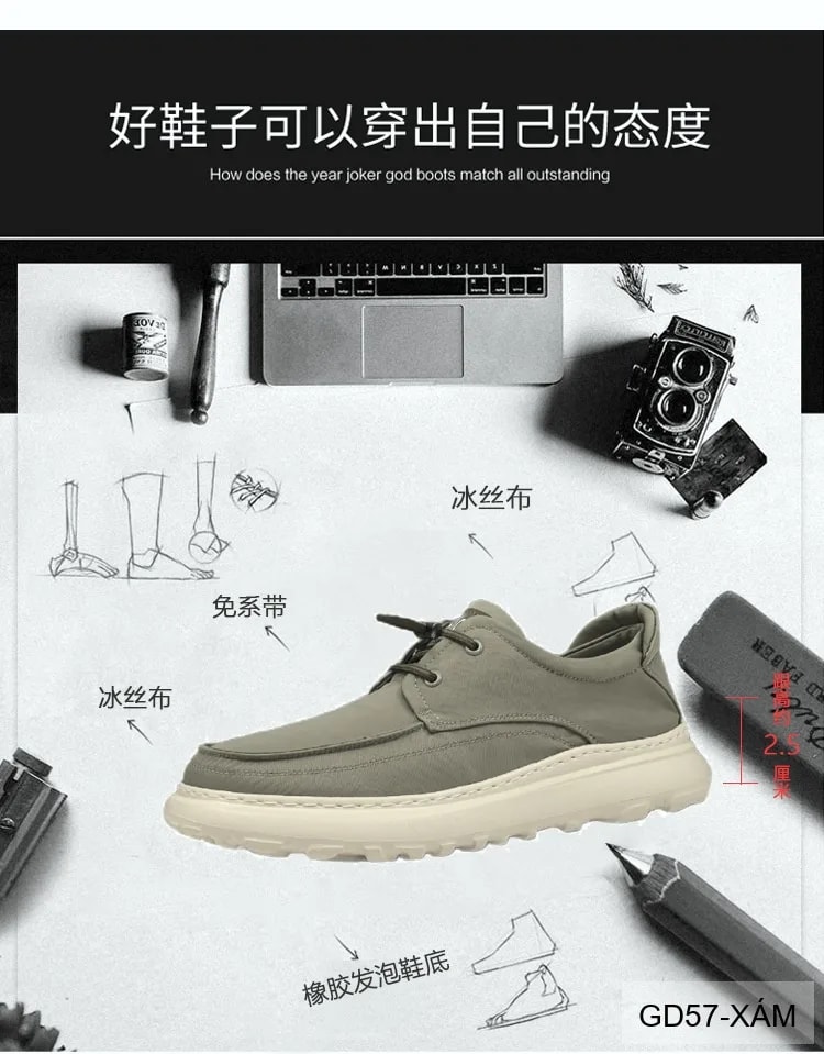 GD57 - Giày vải nam đế dày mềm mại phong cách thường ngày màu Xám Đen - ảnh 12