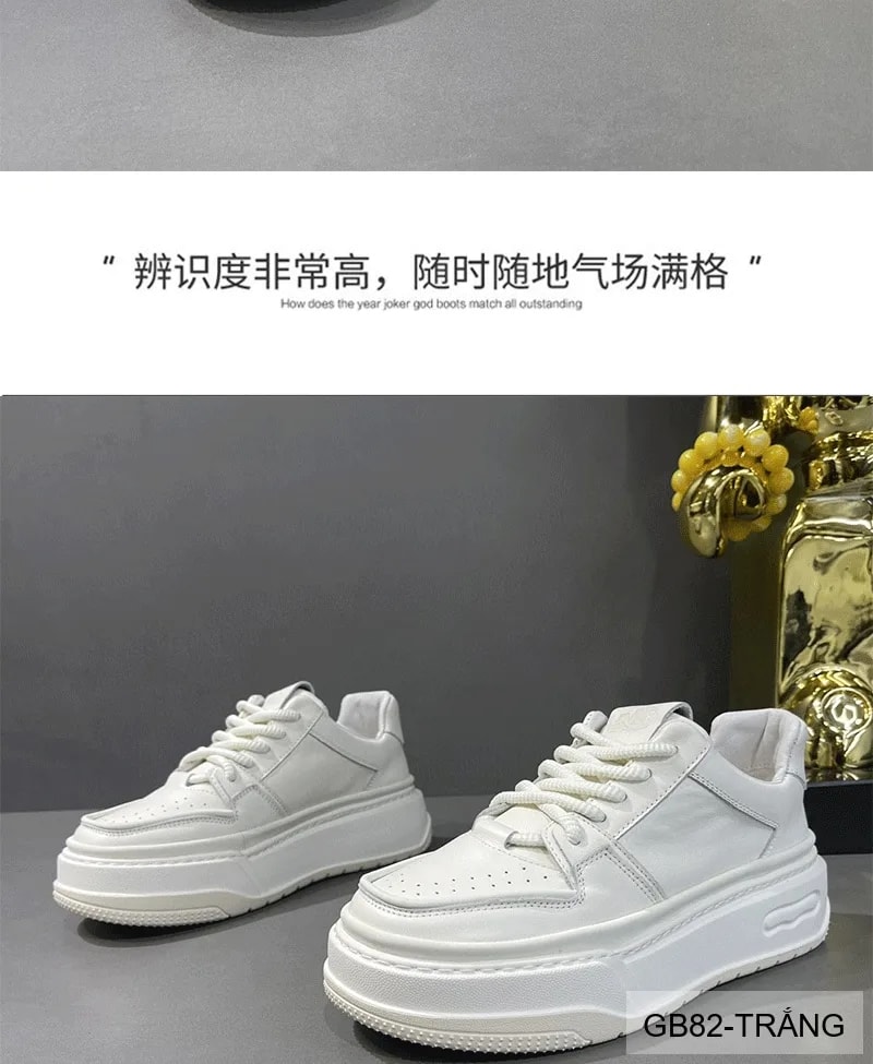 GB82 - Giày thể thao nam đế dày da bò thoáng khí, phong cách retro sang trọng, trắng đen - ảnh 14
