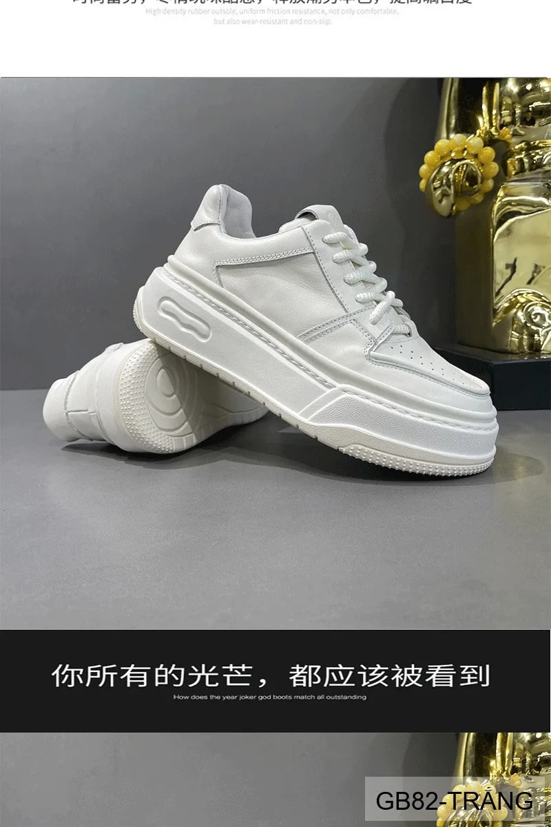 GB82 - Giày thể thao nam đế dày da bò thoáng khí, phong cách retro sang trọng, trắng đen - ảnh 6