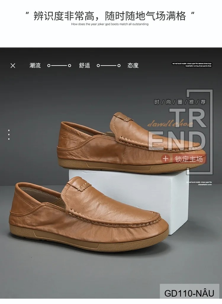 GD110 - Giày Nam Da Bò Thật Phong Cách Thời Trang, Đế Mềm êm, Màu Nâu Đen - ảnh 11