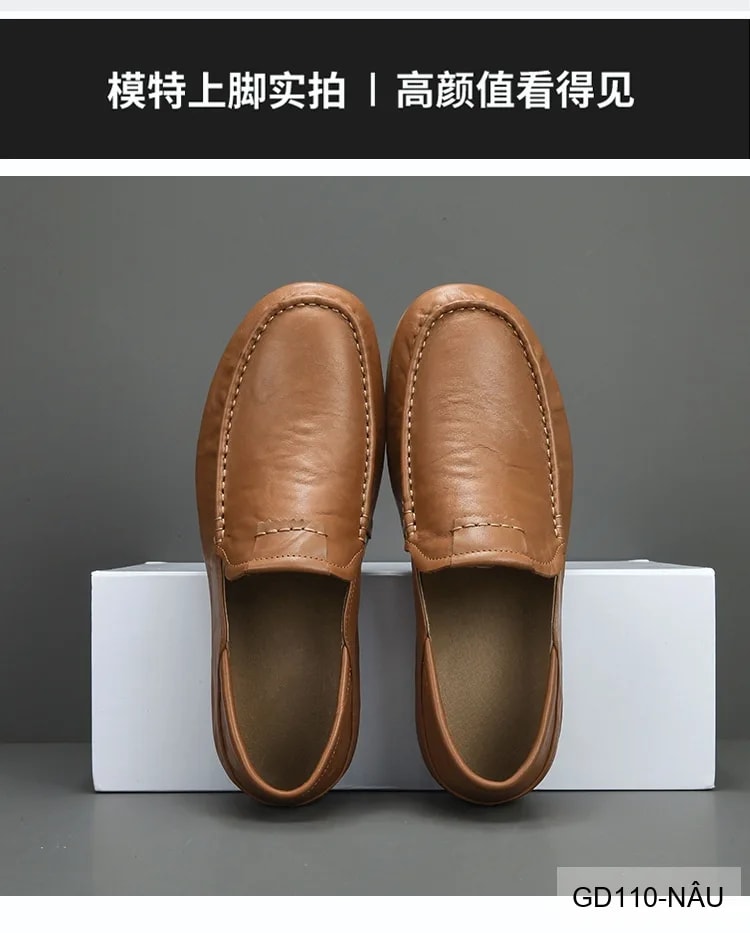 GD110 - Giày Nam Da Bò Thật Phong Cách Thời Trang, Đế Mềm êm, Màu Nâu Đen - ảnh 6