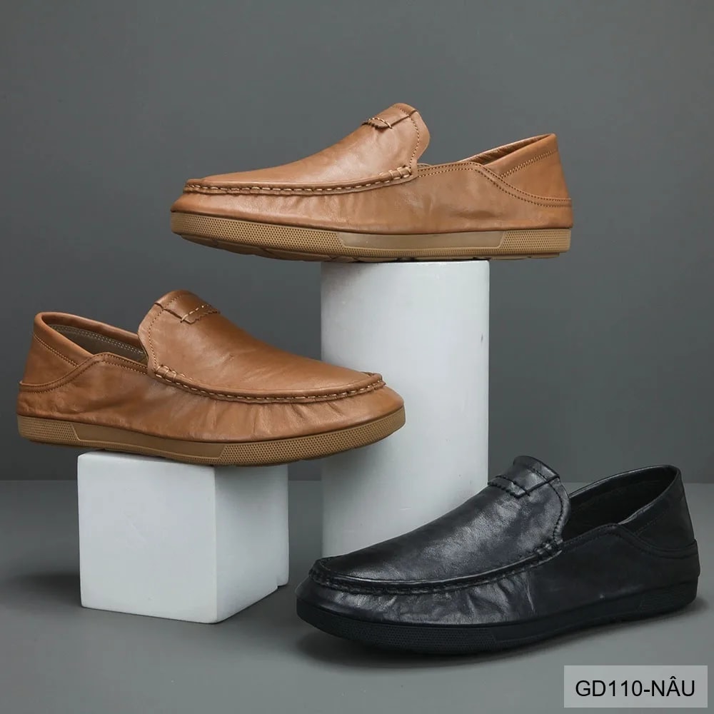 GD110 - Giày Nam Da Bò Thật Phong Cách Thời Trang, Đế Mềm êm, Màu Nâu Đen - ảnh 2