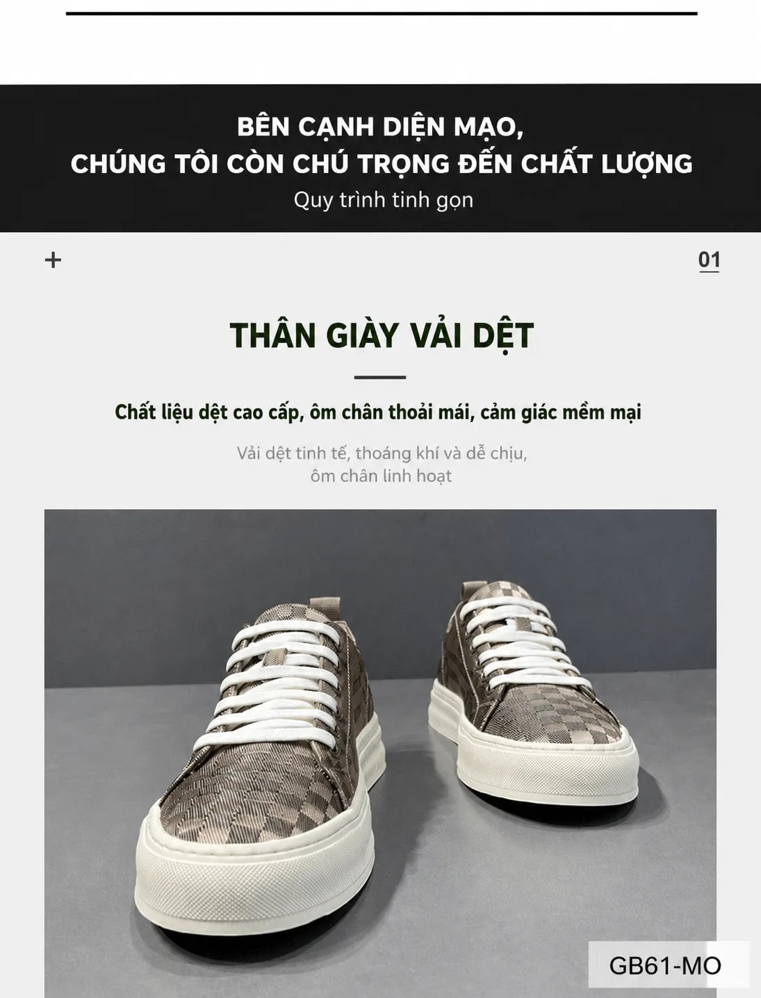 GB61 - Giày nam dệt kim họa tiết caro thời trang, đế thấp êm ái, phối đồ dễ dàng - ảnh 5