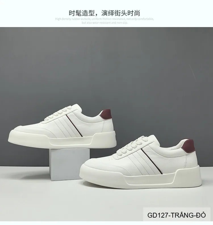 GD127 - Giày thể thao nam da bò trắng kiểu châu Âu, thoáng khí, tăng chiều cao, phối màu đỏ tinh tế - ảnh 13