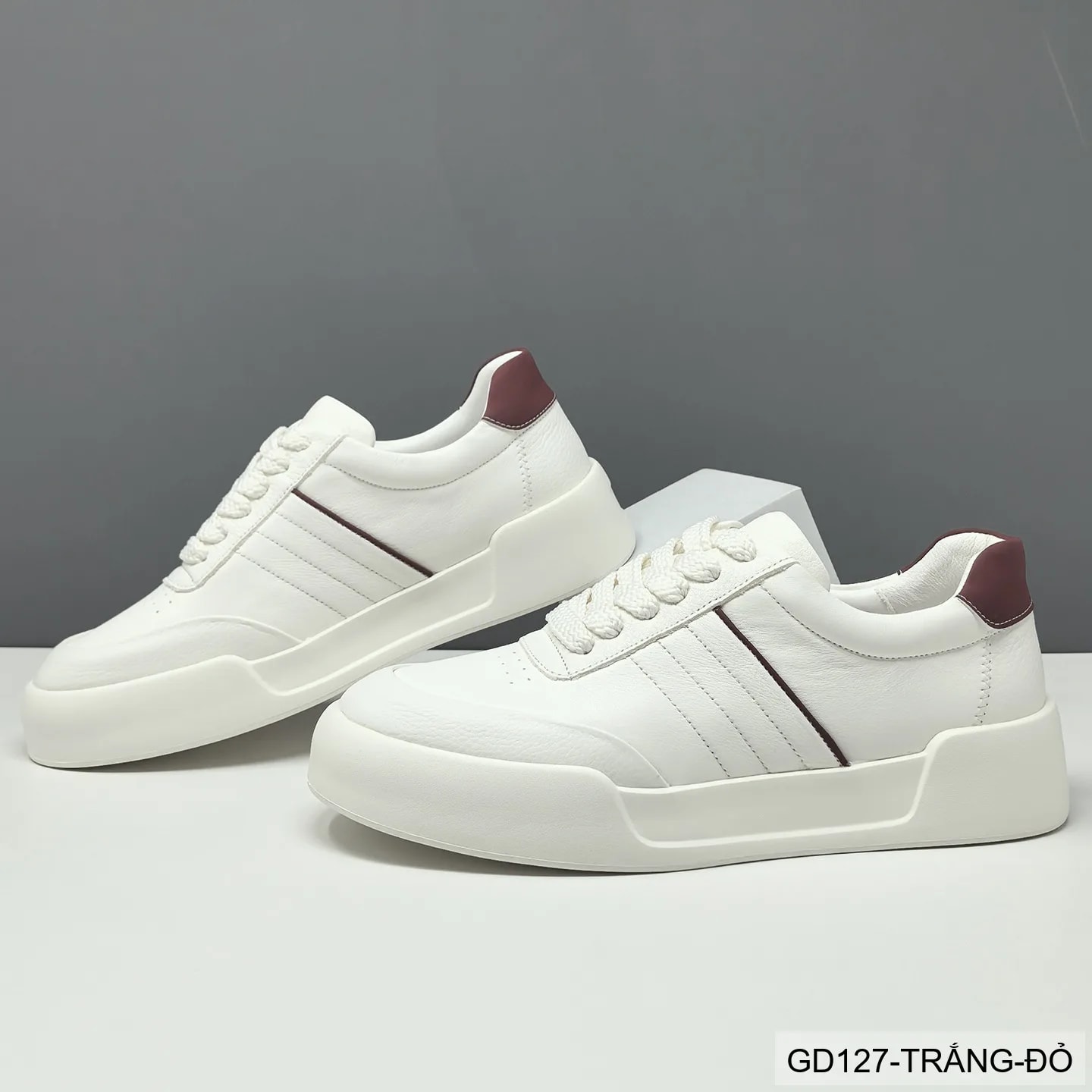 GD127 - Giày thể thao nam da bò trắng kiểu châu Âu, thoáng khí, tăng chiều cao, phối màu đỏ tinh tế - ảnh 3