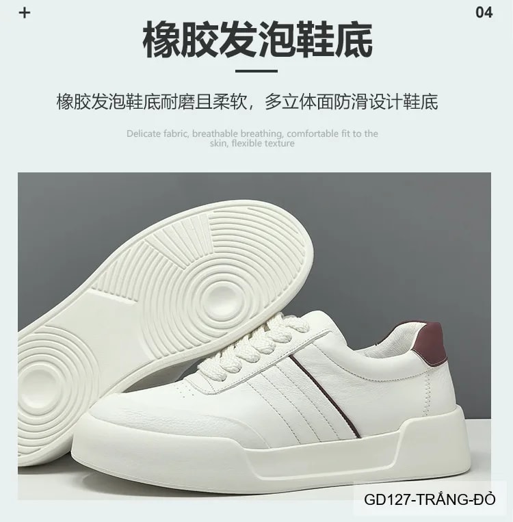 GD127 - Giày thể thao nam da bò trắng kiểu châu Âu, thoáng khí, tăng chiều cao, phối màu đỏ tinh tế - ảnh 22