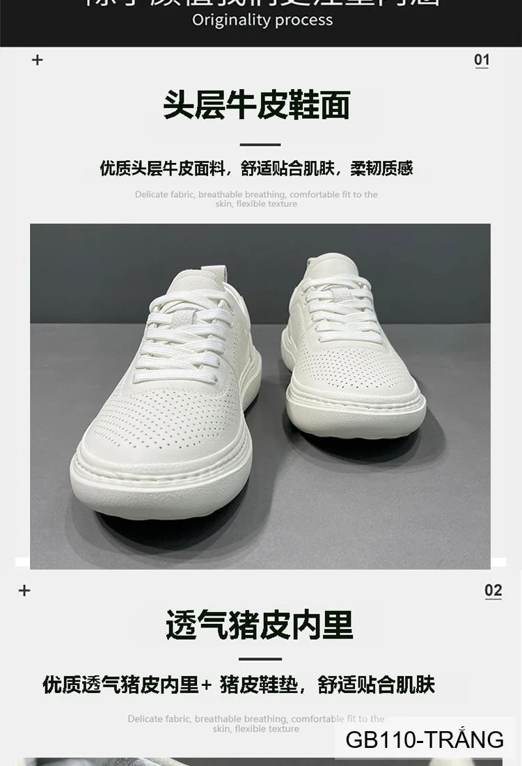 GB110 - Giày nam da thật trắng đế dày, mũi tròn, thiết kế thoáng khí cho giới trẻ - ảnh 17