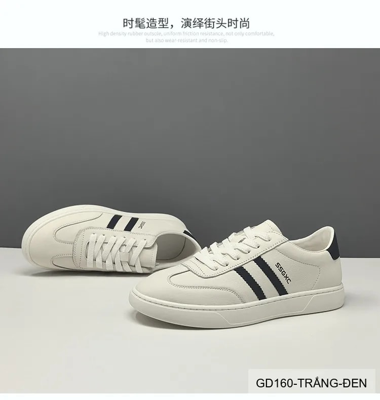 GD160 - Giày thể thao nam da bò trắng phối sọc thời trang, đế thấp êm chân - ảnh 11